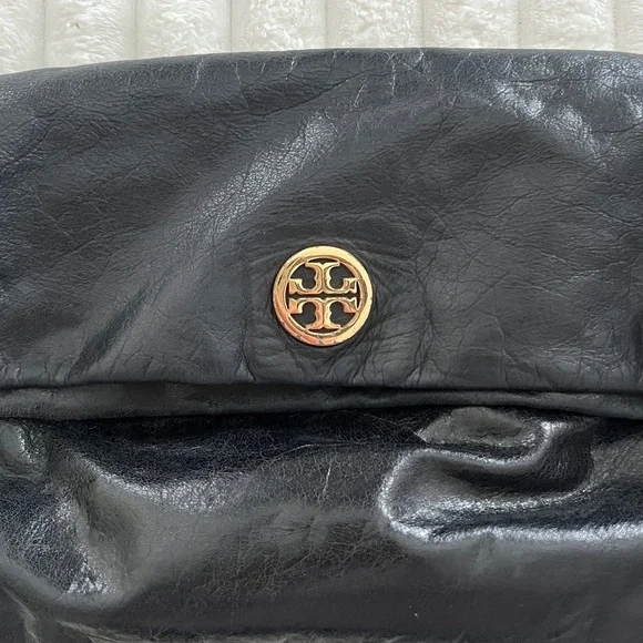 Vintage Tory Burch Dena Fold Over Black Leather Crossbody Bag - Picture 8 of 8